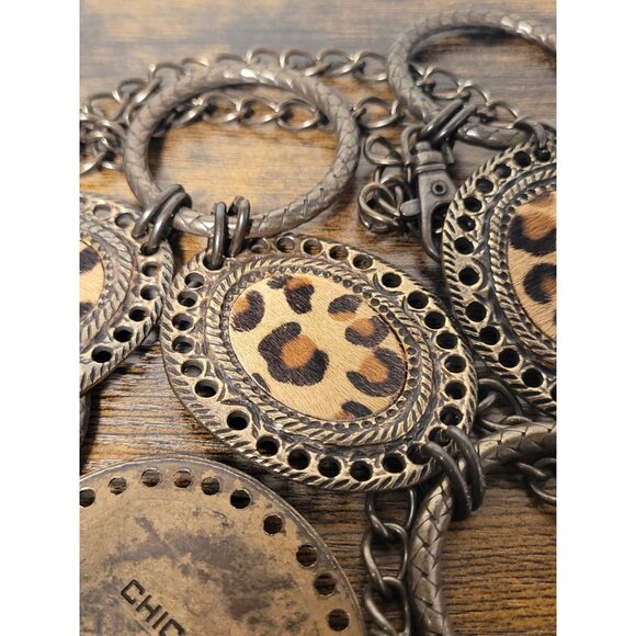 Chico's Leopard Concho Chain Belt Animal Adjustable Medallion Link Calf Hair OS - Picture 5 of 11